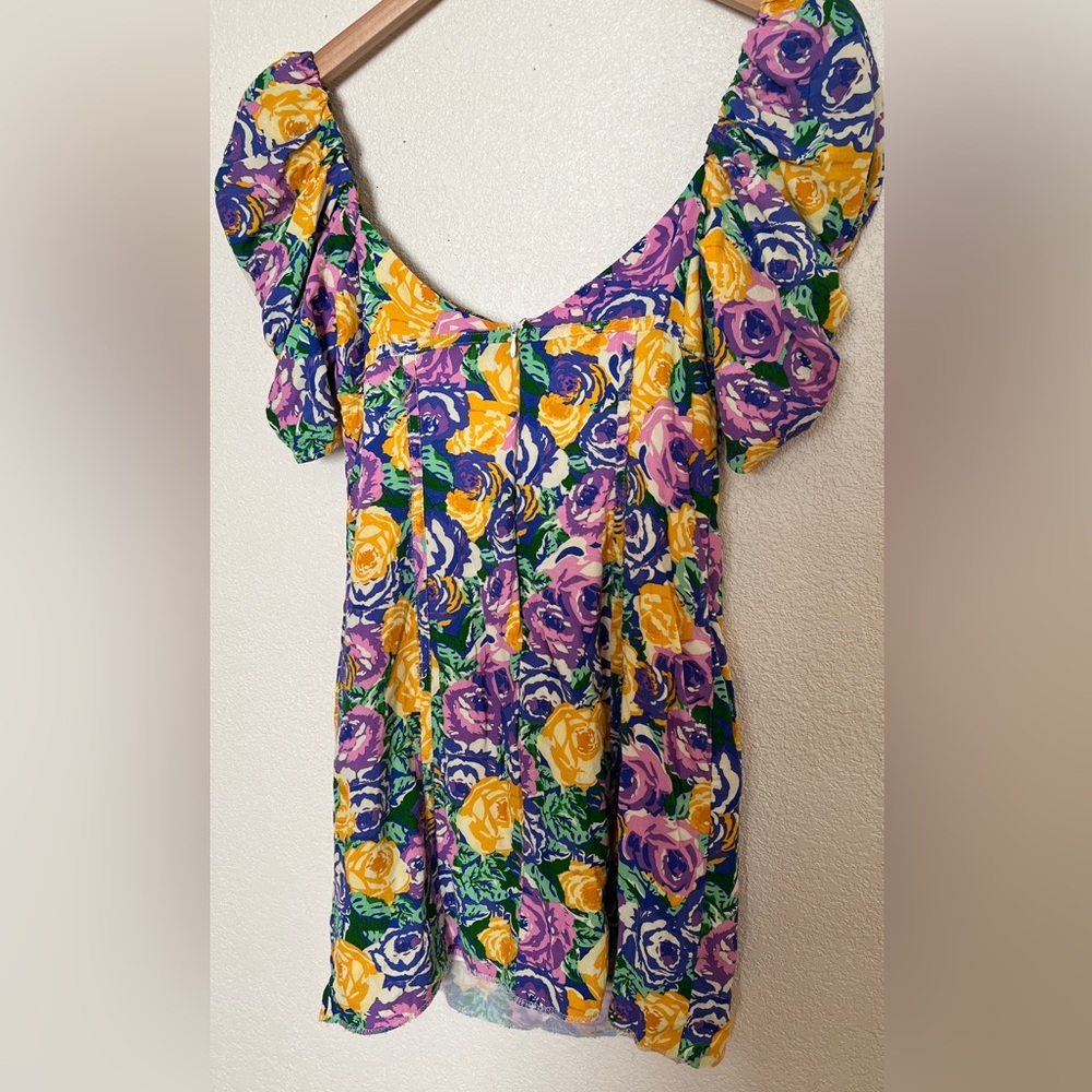 Zara Floral Puff Sleeve Corset Mini Dress Multicolor Size M Cottagecore